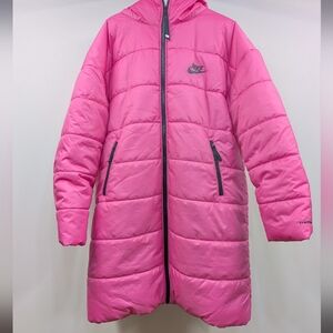 Nike Bright Pink Long Puffer Jacket with Hood
